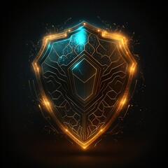 Fototapeta premium Protection at the forefront: Futuristic security shield concept design featuring glowing lines on a dark isolated background