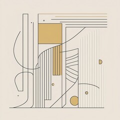 Abstract minimalistic composition, neutral colors, geometric shapes. lines, modern style