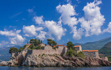 Fototapeta na wymiar Sveti Stefan islet on the Adriatic coast of Montenegroa