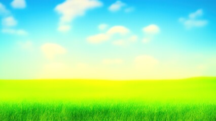 Fototapeta na wymiar Colorful blurred nature landscape summer background, green grass blue sky texture.