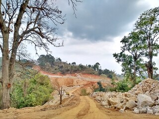 Fototapeta premium road in the mountains. rocky hill 
