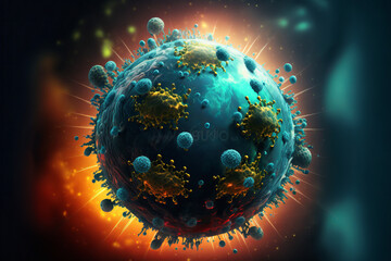 Planet earth in coronavirus viruses, painting