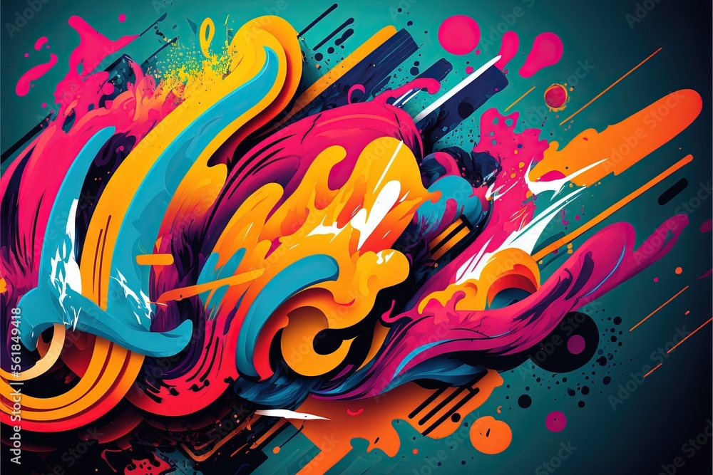 Poster a colorful abstract background with spray paint and splatters on it, including a black background an