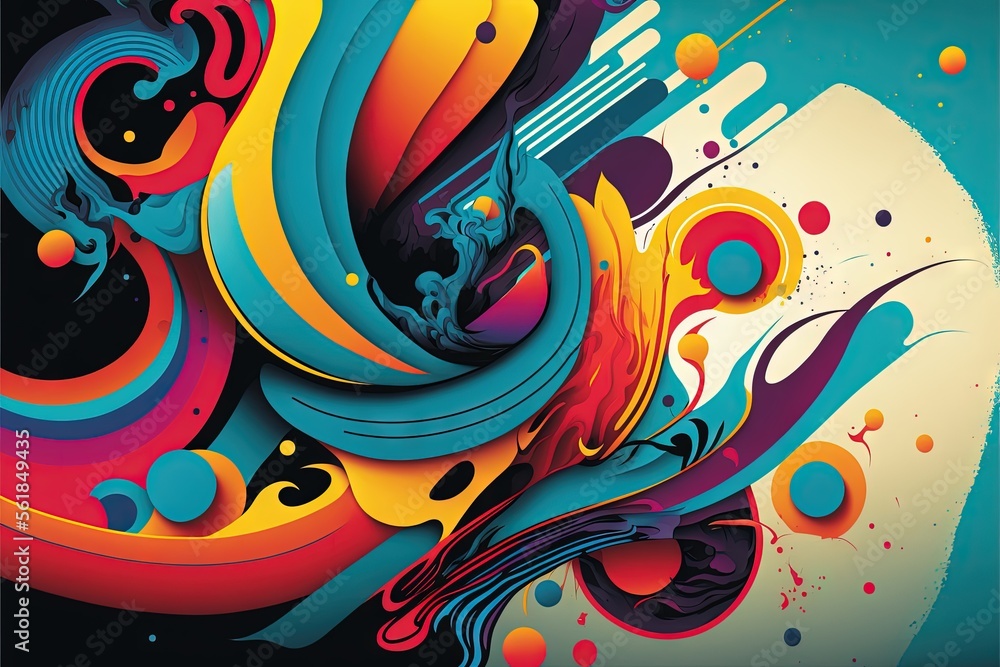 Poster a colorful abstract painting with a black background and a blue background with a white background a