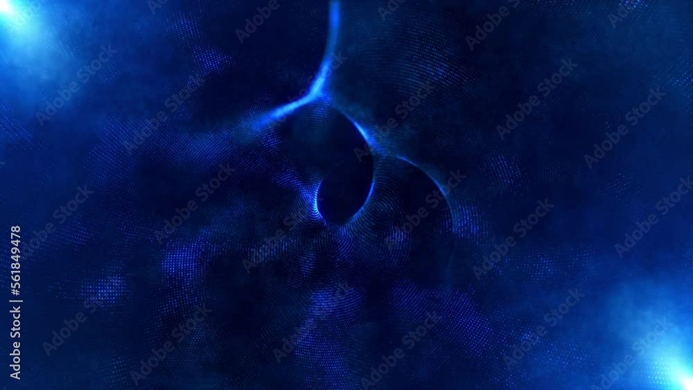 Poster abstract mesh glowing blue digital particles wave flow animation for science technology hitech with 