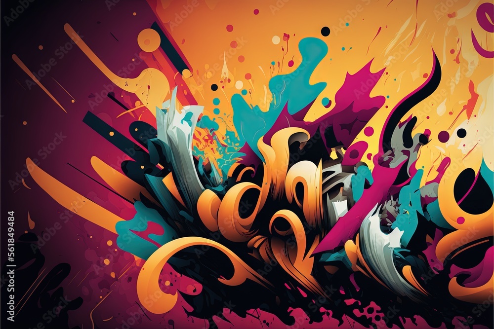 Poster a colorful background with spray paint and a black frame with a black border around it and a black b