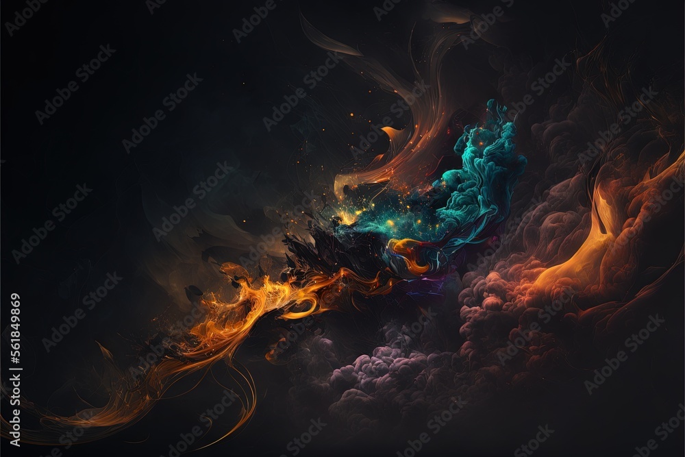 Poster a colorful abstract background with smoke and fire on a black background with a black background and
