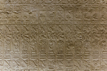 Hieroglyphs in the Temple of Seti I (Great Temple of Abydos), Egypt