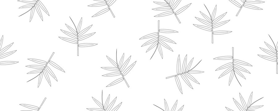 outline hand drawn bamboo leaves seamless pattern