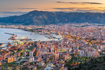 Fototapeta na wymiar Palermo, Italy Skyline Over the Port