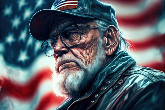 American guy wearing USA flags colors and patterns demonstrating the American spirit for national day, independence day generative ai art