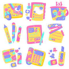 School supplies in fresh summer tones.