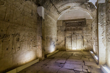 ABYDOS, EGYPT - FEB 19, 2019: Chamber in the Temple of Seti I (Great Temple of Abydos), Egypt