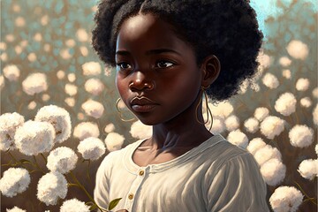 black girl cotton collector generative ai portrait - obrazy, fototapety, plakaty