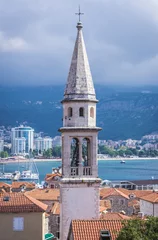 Deurstickers Bell tower of St John the Baptist Cathedral, Old Town of Budva city, Montenegro © Fotokon