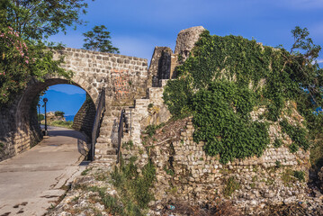 Fototapeta premium Ruins of Venetian citadel in Herceg Novi city, Bay of Kotor coast in Montenegro
