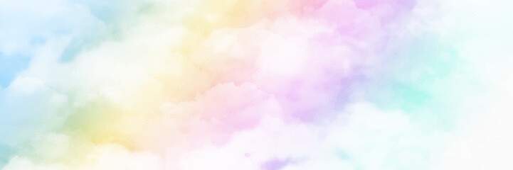 Pastel sky and white clouds background. Beautiful feather clouds on pastel sky with copy space