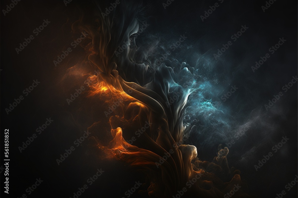 Poster a black background with a yellow and blue swirl in the center of it and a black background with a bl