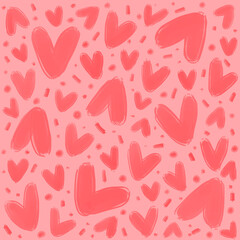Cute sweet pink hearts as girly gentle elegant romantic seamless pattern background backdrop wallpaper, illustration of love for Valentine's Day