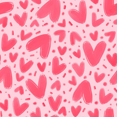 Cute sweet pink hearts as girly lovely pretty romantic seamless pattern background backdrop wallpaper, illustration of love for Valentine's Day