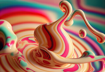 Illustration of a melting colorful yummy candyland, a place full of colorful sweet treats like gummies, lollipops, chocolates, gumdrops, gummies, licorices, mints, nougats