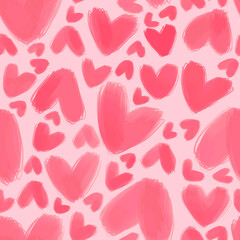 Fototapeta na wymiar Cute sweet pink hearts as lovely pretty adorable girly romantic seamless pattern background backdrop wallpaper, illustration of love for Valentine's Day