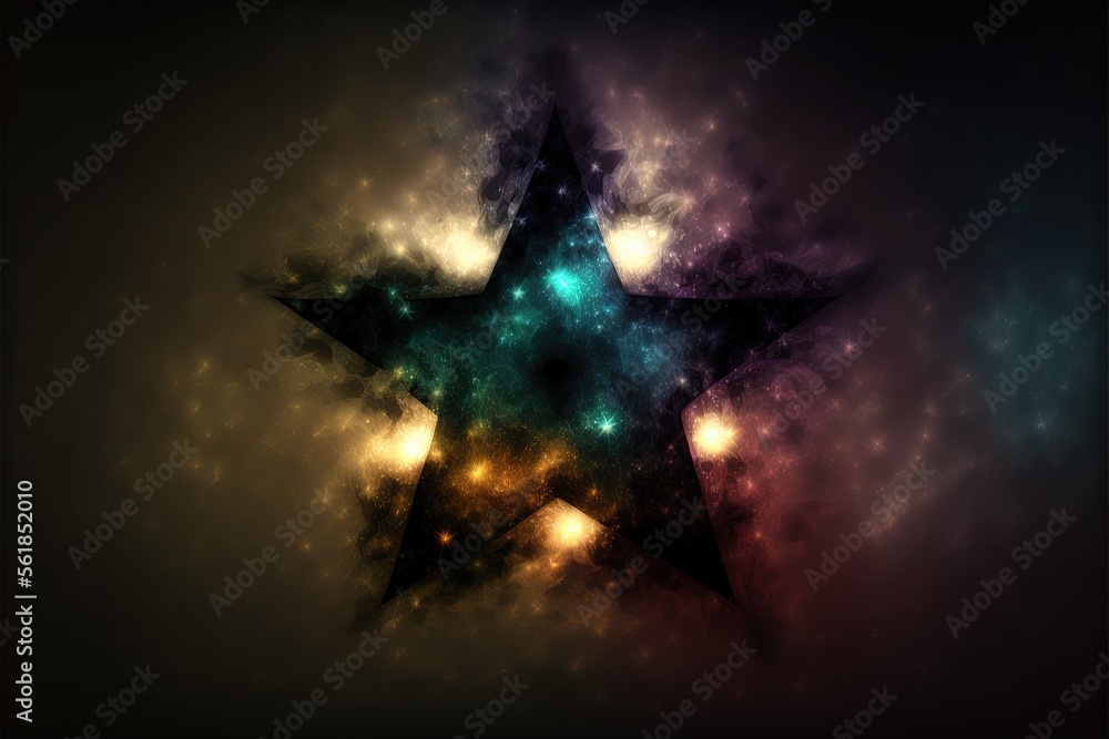 Poster a star with a lot of stars in the middle of it and a lot of lights around it on a black background w