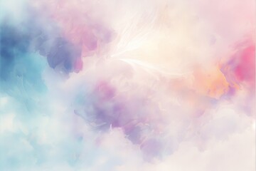  a painting of a sky with clouds and a white bird flying in the sky with a blue sky in the background and a white bird in the foreground with a pink and blue sky. generative ai - obrazy, fototapety, plakaty