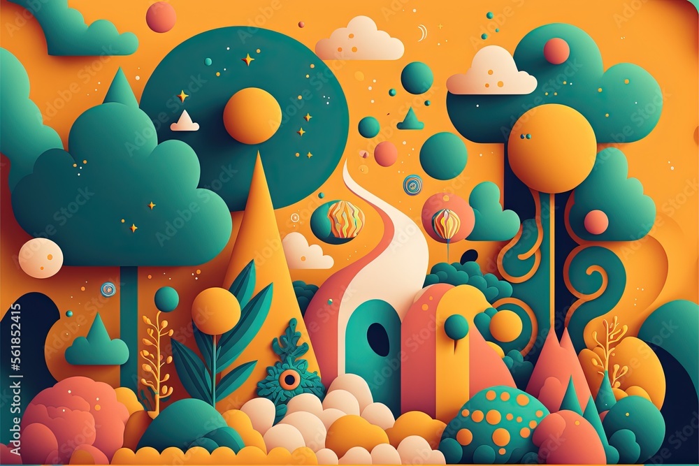 Aufkleber a colorful landscape with trees and clouds in the sky