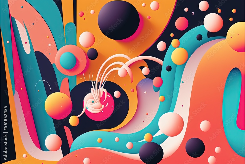 Aufkleber a colorful abstract painting with a black background and a pink, blue, and orange design on the bott
