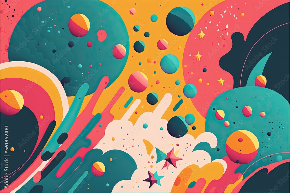 Aufkleber a colorful abstract painting with stars and planets on it's surface, with a blue frame in the middle