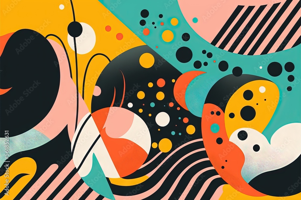 Poster an abstract painting with a variety of colors and shapes, creating a vibrant and dynamic composition