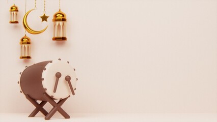 a background where greetings ramadan kareem with arabic lantern moon 3d illustration for congratulation postcard
