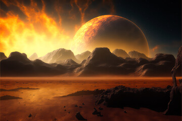 Fototapeta na wymiar Exoplanet landscape scene AI generative