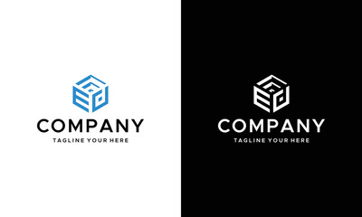 creative design outline letters ED hexagon shape, on a black and white background.