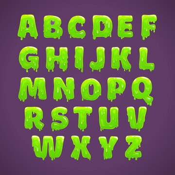 Green slime alphabet, cool liquid slimy font.