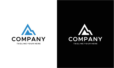 initial letter A with mountain home symbol logo illustration Premium Vector. on a black and white background.