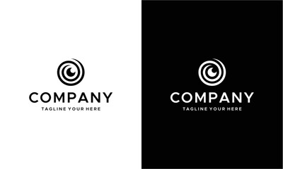 circle eye logo design vector template, on a black and white background. - obrazy, fototapety, plakaty