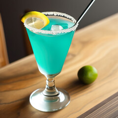 colorful cocktail in a glass standing on a bar