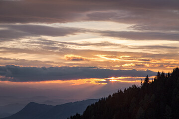 nice sunset and evening mood seen from saualm in carinthia