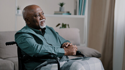 Pensive dreaming calm alone elderly patient. old African bald man with gray beard senior mature...
