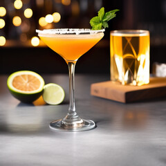 Fototapeta premium colorful cocktail in a glass standing on a bar