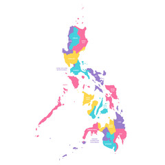 Philippines political map of administrative divisions - regions. Colorful vector map with labels.