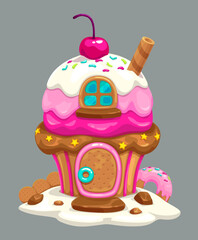 Sweet cartoon candy home, cute vector icon.