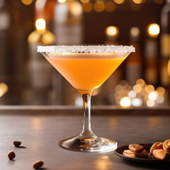 colorful cocktail in a glass standing on a bar