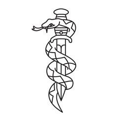 Vector illustration of a snake wraps around the knife. Thin line icon for design, cover etc.