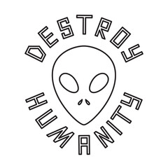 Isolated vector illustration of an alien. Destroy Earth sign. Thin line icon for design, cover etc.