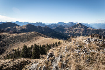 view from starhand peak to the west with the dolomites range in the backdrop and down into the Gail valley.