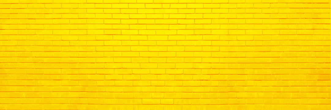 Yellow brick wall for background. Minimal idea concept, wide panorama of masonry. Vector illustrator