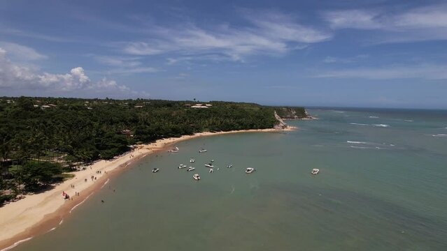 Linda vista a&eacute;rea da Praia do Espelho, em Trancoso, no Sul da Bahia. Uma das mais belas praias do Brasil.